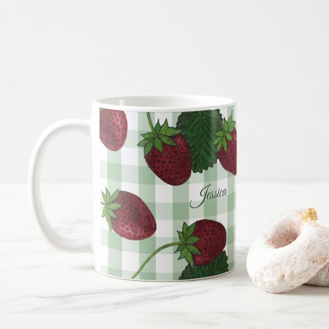 Caneca de café personalizada de morango (Com Donut)