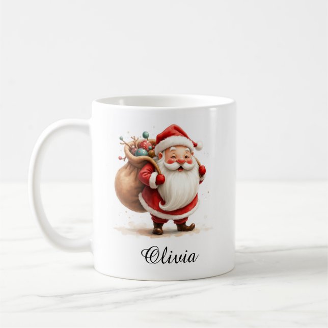 Caneca de Café Personalizada do Papai Noel Alegre (Esquerda)
