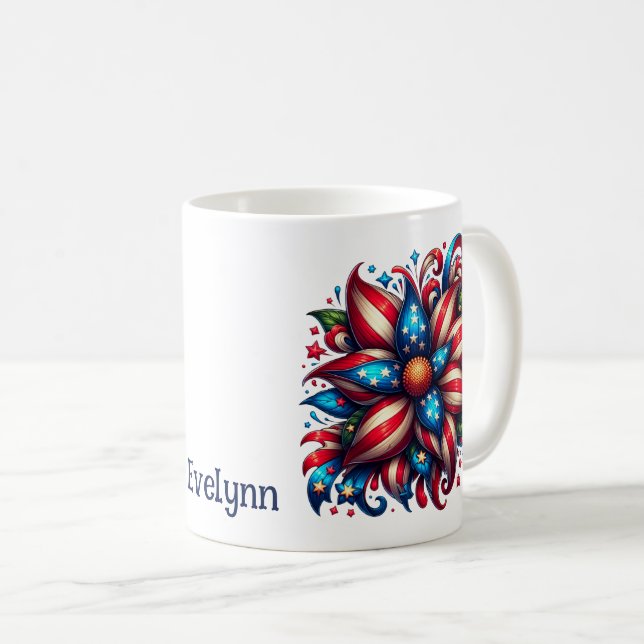 Caneca de Café Personalizada Floral 4 de Julho (Frente Esquerda)