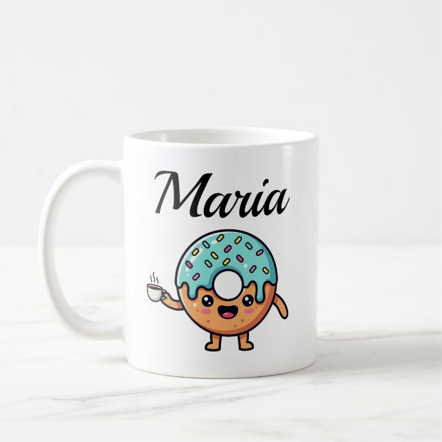 Caneca de Café Personalizada Kawaii Donut Coffee L (Esquerda)