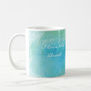 Caneca de Café Personalizada Praia Oceano Aquarela