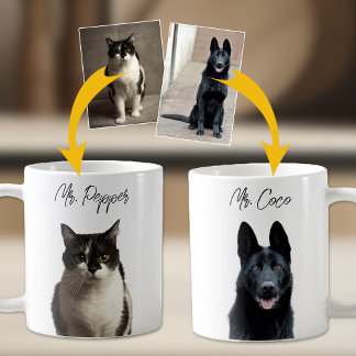 Caneca De Café Personalizadas 2 Fotografias e Nomes de Pet