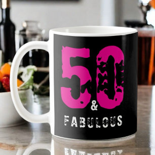 Caneca De Café Personalizado 50 e fabuloso monograma branco rosa 