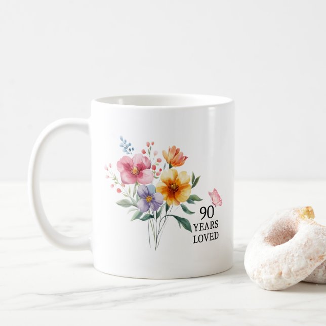 Caneca De Café Personalizado 90 Anos Adorava O Aniversário De 90, (Com Donut)