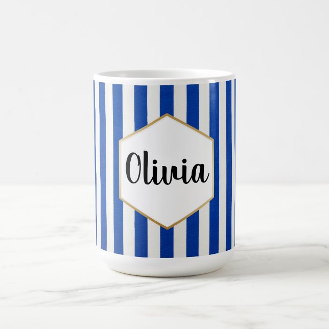Caneca De Café Personalizado Azul e Branco Listrado (Centro)
