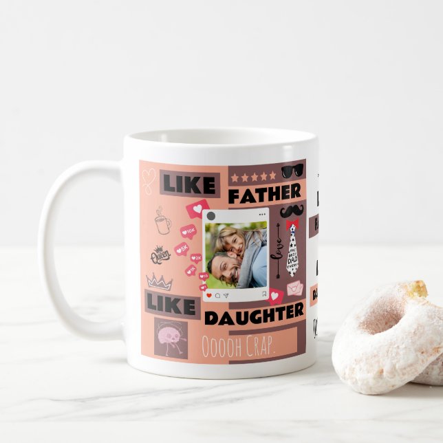 Caneca De Café Personalizado "Como Pai, Como Filha, Que Merda" (Com Donut)