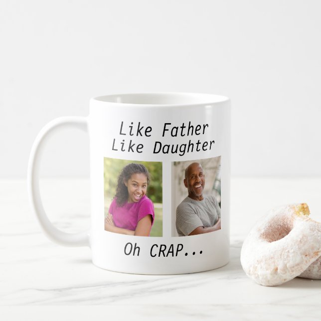 Caneca De Café Personalizado Como Pai, Filha/Filho com Fotos (Com Donut)