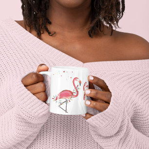 Caneca De Café Personalizado de Flamingo Rosa de Natal Bonito