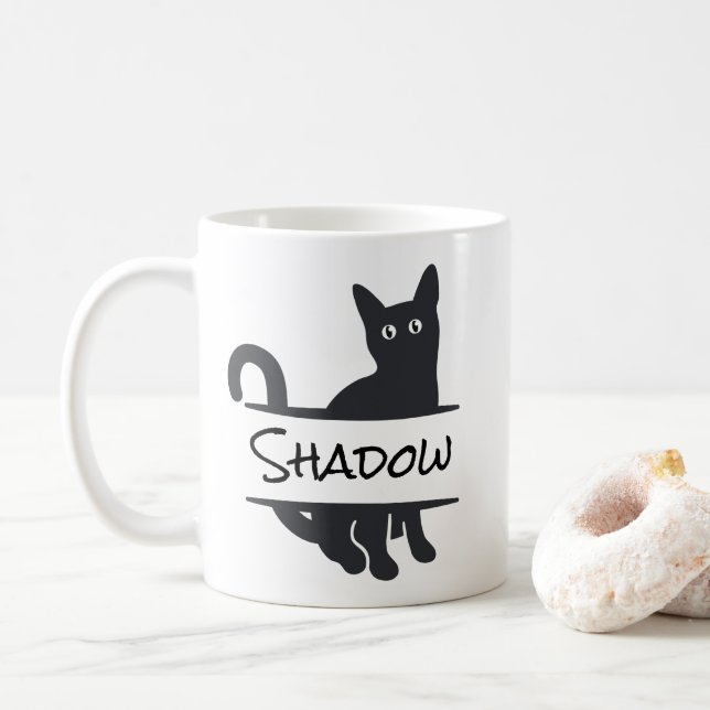 Caneca De Café Personalizado de Gato Preto (Com Donut)