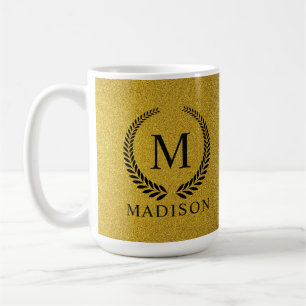Caneca De Café Personalizado Dourado Preto e Dourado Brilho Monog