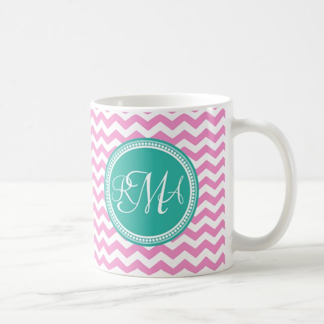 Caneca De Café Personalizado em Chevron Rosa e Teal (Direita)