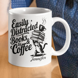 Caneca De Café Personalizado Facilmente Distraído Por Livros &