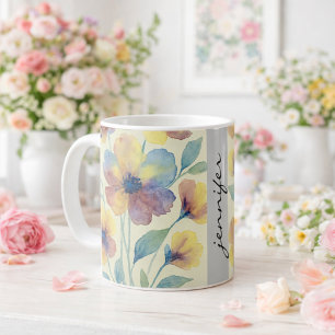 Caneca De Café Personalizado Floral Nome _ Chás de Noiva 