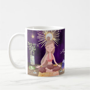 Caneca De Café Personalizado na Peace Yoga Girl and Crystals