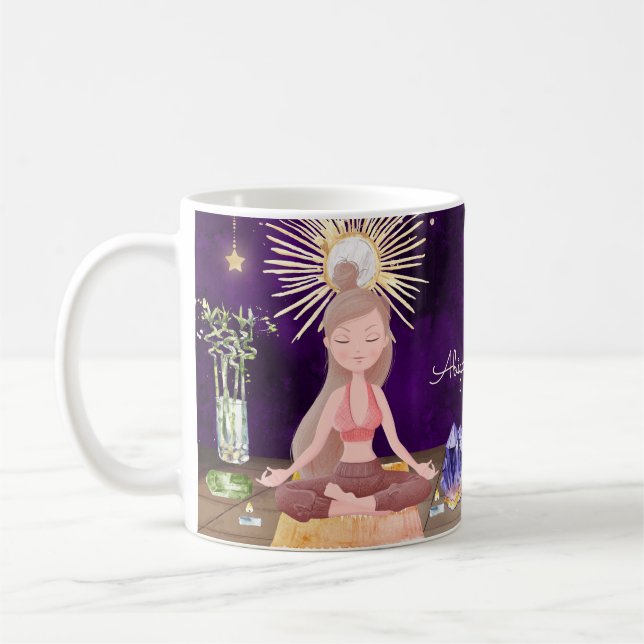 Caneca De Café Personalizado na Peace Yoga Girl and Crystals (Esquerda)