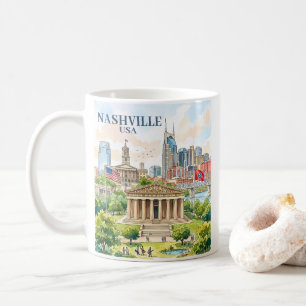 Caneca De Café Personalizado Nashville Tennessee EUA Aquarela Col
