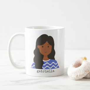 Caneca De Café Personalizado para Retrato de Mulher do Cartoon de