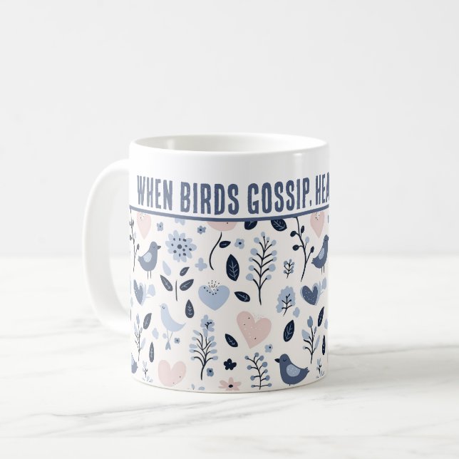 Caneca De Café Personalizado "Quando Aves Gossip, Corações Brilha (Frente Esquerda)
