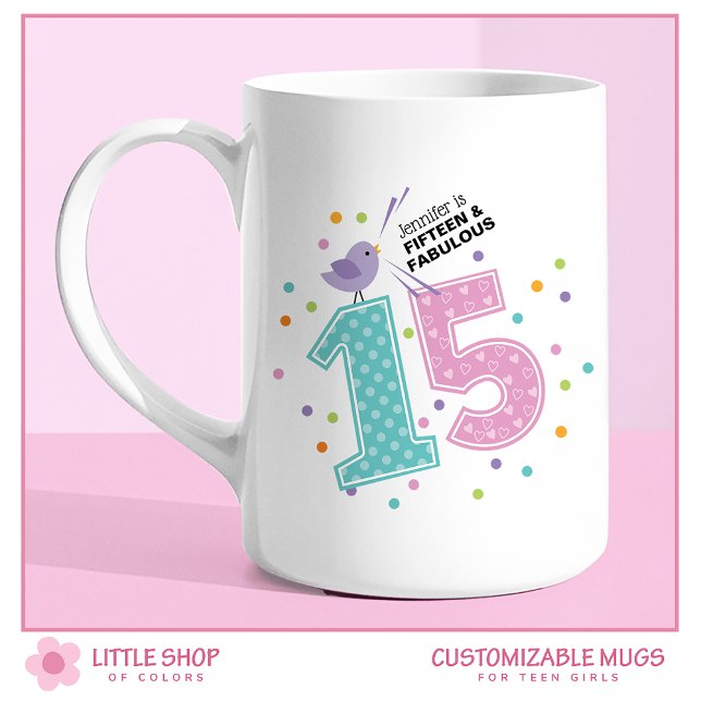 Caneca De Café Personalizado Quinze e Fabuloso Confete Cor-de-Ros (Criador carregado)