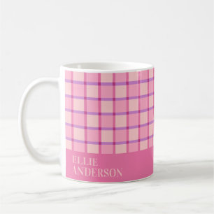 Caneca De Café Personalizado Rosa Roxo Xadrez Moderno