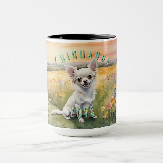 Caneca De Café Personalizado White Chihuahua Sunrise, Amor Miniat (Centro)