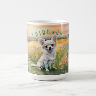 Caneca De Café Personalizado White Chihuahua Sunrise, Amor Miniat
