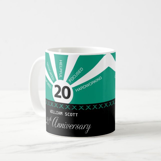 Caneca De Café Personalizar, 20 Ano de Aniversário de Funcionário (Frente Esquerda)
