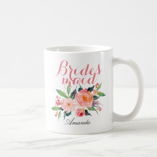Caneca De Café Personalizar Bridesmaid Floral (Direita)