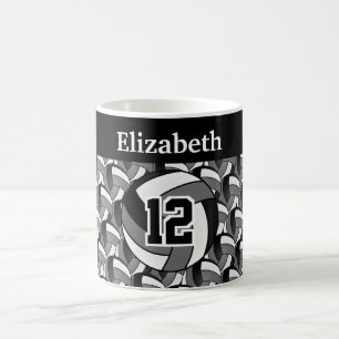 Caneca De Café Personalizar Cinzas, Voleibol Negro e Branco