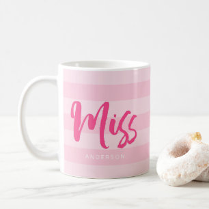 Caneca De Café Personalizar com o nome Miss Pink Stripes