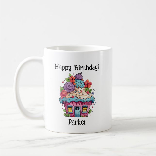 Caneca De Café Personalizar Cupcake de Rapariga de Aniversário (Esquerda)