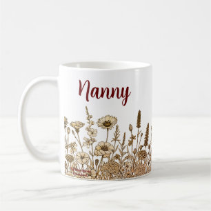 Caneca De Café PERSONALIZAR Nanny Modern Floral Design Mug