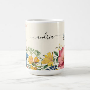 Caneca De Café Personalizar Nome em Letra de Forma Preta, Flores