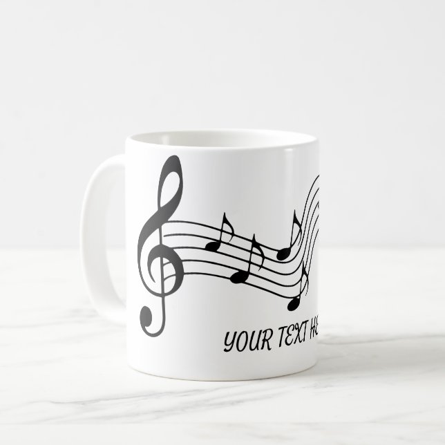 Caneca De Café Personalizar Notas Simples de Música Preta (Frente Esquerda)