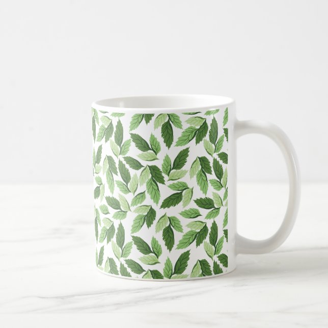 Caneca De Café Personalizar padrão de folha verde (Direita)