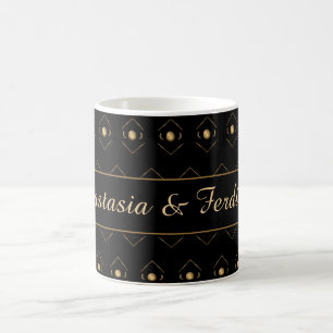 Caneca De Café Personalizar Padrão Preto Dourado Elegante