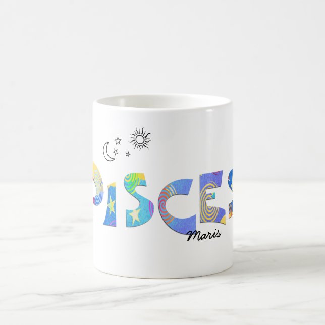 Caneca De Café Personalizar PEIXES de Aniversário Zodiac Mug (Centro)