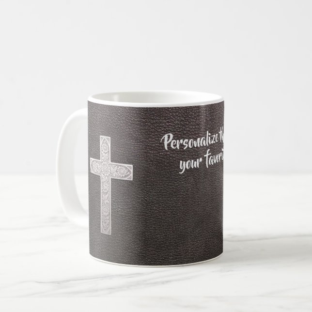 Caneca De Café Personalizar Psalm Verse Christian Metal Cross (Frente Esquerda)