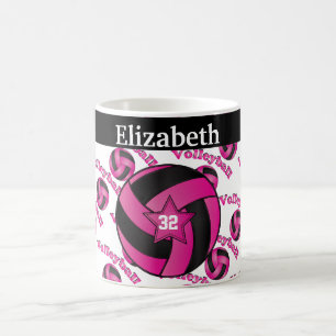Caneca De Café Personalizar Voleibol Brilhante Rosa