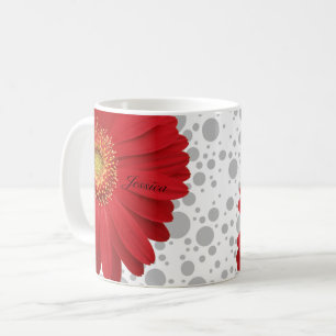 Caneca De Café Personalize a Bolinhas Red Daisy, mude o ponto de