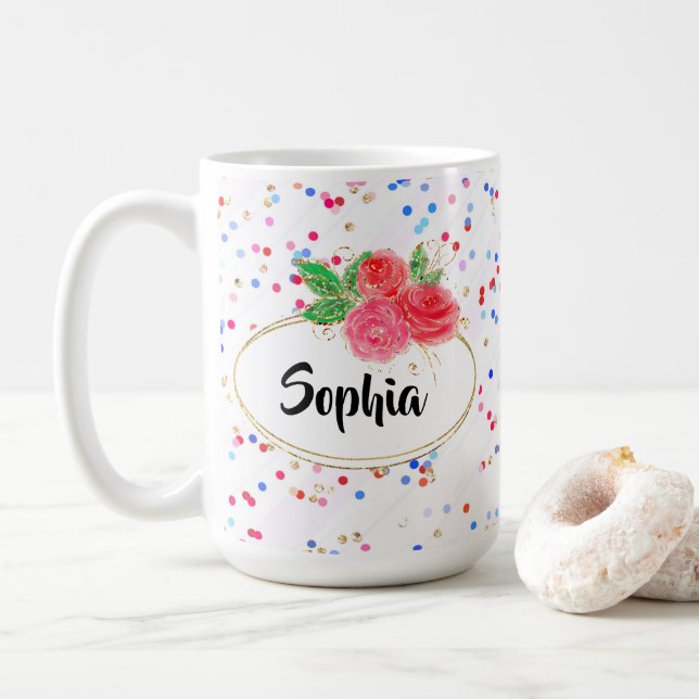 Caneca De Café Personalize a caneca, alegre e alegre nome persona (Com Donut)