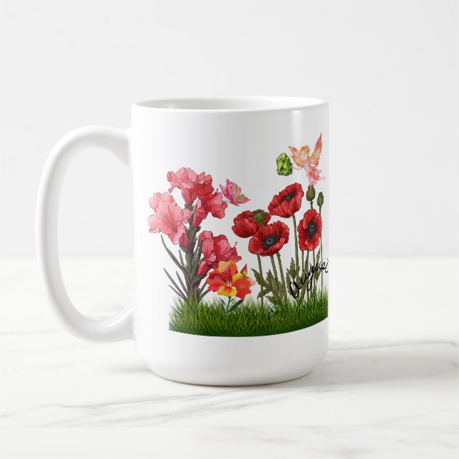 Caneca De Café Personalize Aug Birth Flowers & Stone (Esquerda)