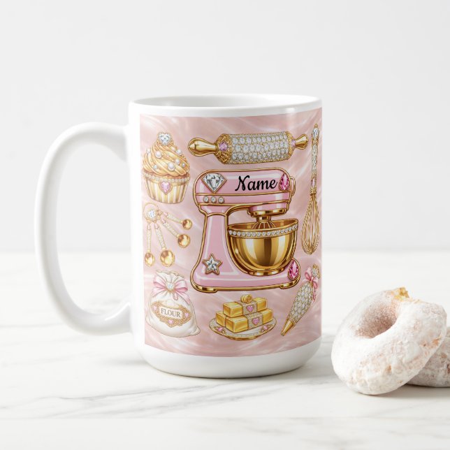 Caneca De Café Personalize Baker Bling  (Com Donut)