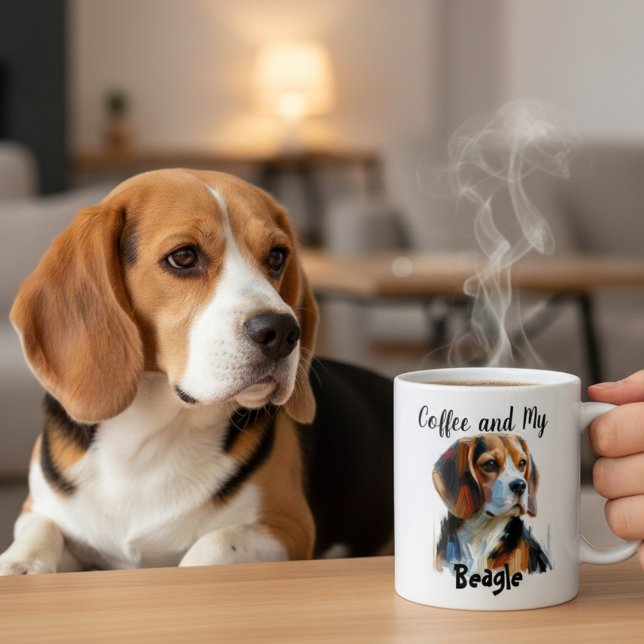 Caneca De Café Personalize Beagle Pet e Café Tempo Marrom (Criador carregado)