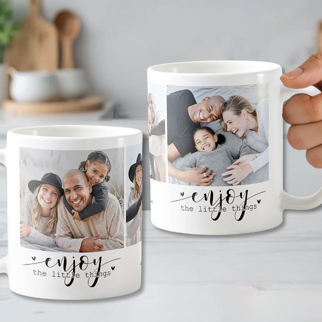 Caneca De Café Personalize Citação Fofa Foto 3 (Personalize Cute Quote 3 Photo Coffee Mug )