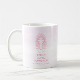 Caneca De Café Personalize, Cruz da Primeira Comunhão Rosa Hóstia