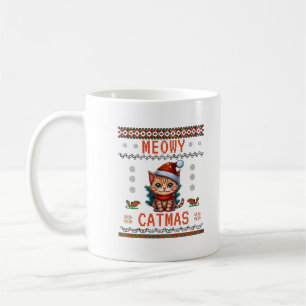 Caneca De Café Personalize Este Design: Meowy Catmas Gato Natal