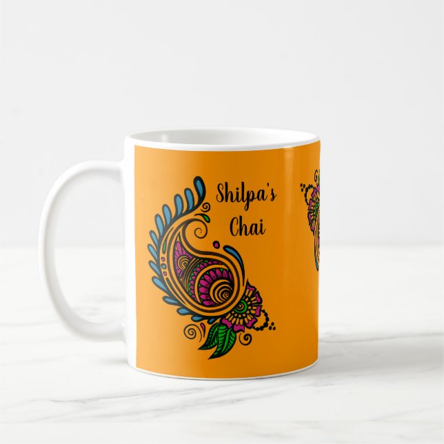 Caneca De Café Personalize Indian Orange Paisley Chai Mug (Esquerda)