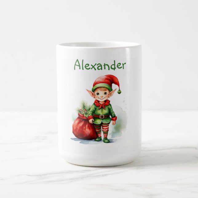 Caneca De Café Personalize o elfo de Natal do Name com o saco de  (Centro)