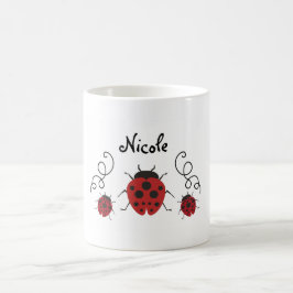 Caneca De Café Personalize-o joaninha vermelho moderno